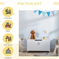 HOMCOM Coffre malle de rangement coffre à jouets dim. 62L x 40l x 46H cm MDF blanc(m-4)