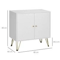 HOMCOM Meuble de rangement avec pieds épingles 2 portes et 2 étagères réglables 80 x 40 x 80 cm blanc doré(m-3)