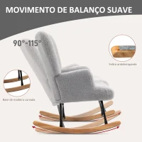 HOMCOM Poltrona Baloiço em Borrego Poltrona para Amamentação com Encosto Capitonê e Base de Madeira 65x88x87 cm Cinza Claro(m-4)