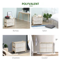 HOMCOM Commode en tissu meuble de rangement avec 6 tiroirs pliants style contemporain cadre en bois de sapin pour chambre à coucher bureau salon 59 x 28 x 70 cm bois naturel beige(m-6)