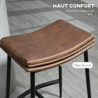 HOMCOM Lot de 2 tabourets de bar avec repose-pieds acier style industriel assise incurvée 48,5 x 38,5 x 68,5 cm marron noir(m-5)