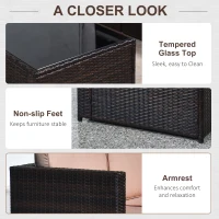 Outsunny 6-Seater Rattan Sofa Furniture Set W/Cushions, Steel Frame-Brown(m-7)