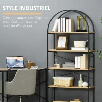 HOMCOM Bibliothèque étagère à 5 niveaux meuble de rangement arrondie style industriel 80 x 28 x 179 cm naturel noir(m-4)