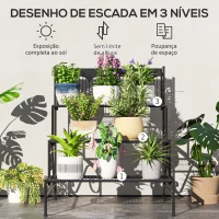 Outsunny Suporte para Plantas de 3 Níveis com Desenho em Escada Suporte para Vasos de Plantas para Interior e Exterior 73x66x85 cm Preto(m-4)