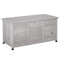 Outsunny Baúl de Madera Exterior Caja de Almacenamiento de Jardín con Tapa Abrible y Diseño Persiana 127x56x60 cm Madera Gris(m-10)