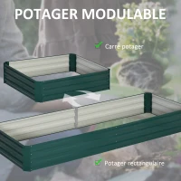 Outsunny Jardinière extérieur Carré Potager de Jardin dim. 241L x 90l x 30H cm tôle d'acier ondulée Vert foncé(m-5)