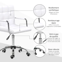 HOMCOM Chaise de bureau fauteuil manager pivotant hauteur réglable revêtement synthétique capitonné blanc(m-6)