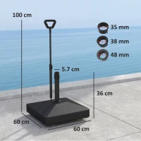 Outsunny Pied de parasol carré support parasol en HDPE sur roulettes avec poignée remplissage eau sable 60 x 60 x 100 cm noir(m-3)