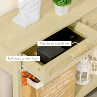 HOMCOM Console Table d'appoint dim. 100L x 30l x 76H cm 2 tiroirs façades cannage en rotin étagère MDF Aspect Bois Clair(m-7)