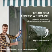 Outsunny Toldo Manual Retrátil 200x150 cm com Manivela de Alumínio Ângulo Ajustável Proteção Solar para Varanda Verde e Branco(m-6)