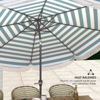 Outsunny Parasol de jardin 2,7 ​​m, parasol inclinable d'extérieur UPF 30+ avec manivelle, 8 baleines, bleu clair et blanc(m-8)
