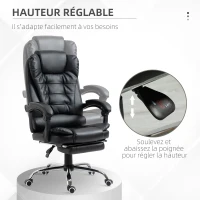 HOMCOM Fauteuil de bureau fauteuil manager grand confort dossier inclinable roulettes P.U 64,5 x 69 x 117 cm noir(m-4)