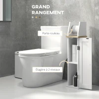 kleankin Meuble de salle de bain support papier toilette avec placard et étagère réglable 18 x 20 x 80 cm blanc(m-4)