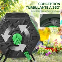 Outsunny Composteur de jardin bac à compost pour déchets rotatif 360° double chambre 130 L acier PP 67 x 60 x 77 cm noir(m-5)