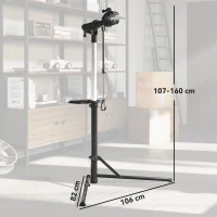HOMCOM Pied d'atelier vélo pliable support de réparation de vélo hauteur réglable 107-160 cm pince rotative à 360° noir(m-3)