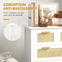 HOMCOM Commode 5 tiroirs poignées en bois massif glissières en métal pour bureau salon chambre à coucher 77 x 37 x 104 cm blanc(m-6)