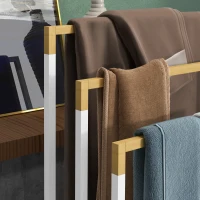 kleankin Porte-serviettes en bambou et acier sur pieds avec 3 barres support pour serviette 45 x 22,5 x 86 cm blanc et naturel(m-9)