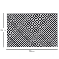 Outsunny Tapete de Exterior 182x274 cm Tapete Reversível com Desenho Geométrico Impermeável para Varanda Campismo Praia Branco e Preto(m-3)