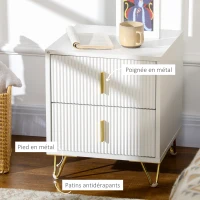 HOMCOM Table de chevet table de nuit avec 2 tiroirs style art déco - 40 x 40 x 47 cm - métal doré et blanc(m-6)