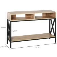 HOMCOM Table Console Table d'Entrée Industriel Multi-rangements 120 x 23,5 x 75 cm Bois Chêne(m-3)