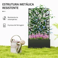 Outsunny Floreira de Metal com Ecrã de Privacidade com Folhas Decorativas Floreira de Parede ou Independente  61x23x113 cm Preto(m-7)