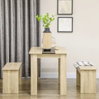 HOMCOM Ensemble table à manger 3 pièces avec 2 bancs encastrables pour 4 personnes style contemporain en bois(m-7)