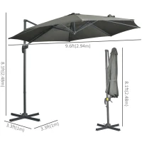 Outsunny 3 x 3(m) Cantilever Parasol with Cross Base, Garden Umbrella with 360° Rotation, Crank Handle and Tilt for Outdoor, Patio, Grey(m-3)