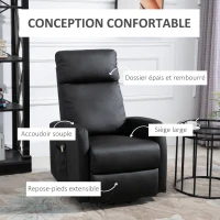 HOMCOM Fauteuil releveur électrique inclinable avec repose-pied ajustable et télécommande revêtement synthétique noir(m-4)