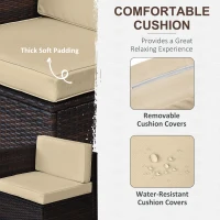 Outsunny 6-Seater Rattan Sofa Furniture Set W/Cushions, Steel Frame-Brown(m-5)