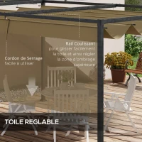 Outsunny Pergola coulissante Pergola rétractable 3 x 2 m structure métal époxy anticorrosion toile polyester 180 g/m² kaki(m-5)