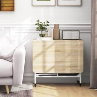 HOMCOM Mesa de Cocina Plegable con Ruedas Alas Abatibles y Estante Mesa Plegable para Salón 130x80x74 cm Madera Natural(m-8)