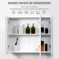 kleankin Armoire murale de salle de bain avec 3 portes miroir et étagères réglables en MDF Blanc dim. 70L x 15l x 60H cm(m-5)
