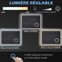kleankin Miroir salle de bain rectangulaire LED fonction anti-buée luminosité réglable miroir grossissant x3 80 x 60 cm transpent(m-6)
