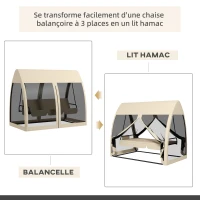 Outsunny Balancelle de jardin convertible 3 places balancelle d'extérieur avec auvent et coussins 240 x 140 x 197 cm beige(m-4)