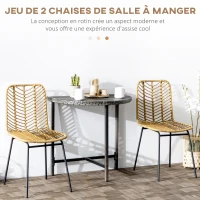 HOMCOM Lot de 2 chaises de salle à manger design bohème en résine tressée et piètement métal 44 x 58 x 85 cm jaune(m-4)