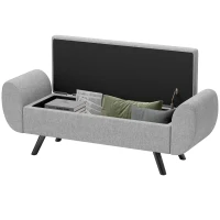 HOMCOM Storage Ottoman with Armrest, Upholstered Linen Storage Bench, Window Seat with Rubberwood Legs, Footstool for Bedroom Living Room, Hallway, Dark Grey(m-11)