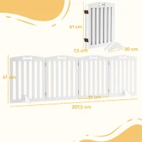 PawHut Barreira de Segurança para Cães Pequenos e Médios 207,5x30x61 cm Dobrável com Pés Amovíveis para Escada Corredor Branco(m-3)