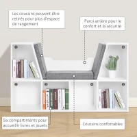 HOMCOM Bibliothèque banc 2 en 1 avec coussins de siège, étagère cube 6 compartiments ouverts et 2 niveaux, meuble de rangement pour salon, chambre à coucher, bureau, 102 x 30 x 61 cm, gris(m-6)