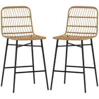 HOMCOM Conjunto de 2 Taburetes Altos de Cocina Taburetes de Bar con Respaldo y Asiento de Ratán para Bar Cocina Comedor Marrón(m-11)