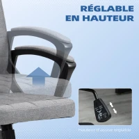Vinsetto Fauteuil de bureau chaise de bureau tissu effer lin hauteur réglable 43-52,5 cm pivotante 360° gris noir(m-4)