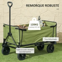 Outsunny Chariot de jardin pliable 130 L chariot de transport sac amovible poignée télescopique rotative 90 x 50 x 60 cm noir(m-4)