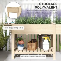 Outsunny Jardinière sur pieds carré potager de jardin sur pieds 2 bacs tablette étagère inférieure 207 x 59 x 78 cm bois naturel(m-5)
