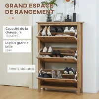 HOMCOM Meuble à chaussures étagère à chaussures armoire 3 portes abattants effet cannage rotin - en bois bois naturel(m-4)