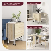 HOMCOM Mesa de Cocina Plegable con Ruedas Alas Abatibles y Estante Mesa Plegable para Salón 130x80x74 cm Madera Natural(m-4)