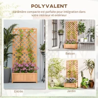 Outsunny Jardinière avec treillis bac à fleurs avec treillis fond à lattes bois massif 76 x 36 x 170 cm marron(m-4)
