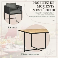 Outsunny Salon de jardin ensemble 5 pièces avec 1 table et 4 fauteuils 8 coussins table en composite plateau aspect bois naturel(m-4)