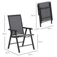 Outsunny Conjunto de 2 Cadeiras Dobráveis para Exterior Cadeiras para Jardim com Textilene e Metal  58x64x94 cm Cinza Escuro(m-3)