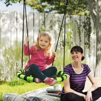 AIYAPLAY 60cm Diameter Kid Nest Swing Seat with Height Adjustable Ropes, for Outdoor, Indoor, Black/Green(m-2)