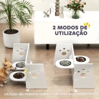 PawHut Comedouro para Cães Elevado com 3 Alturas 2 Tigelas 2x1L e Sistema de Alimentação Lenta 63x58,5x40 cm Branco(m-4)
