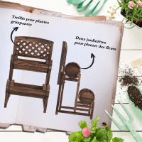 Outsunny Jardinière sur pieds surélevée avec treillis carré potager 2 niveaux pour terrasse, balcon jardin 42 x 49 x 80 cm marron(m-4)